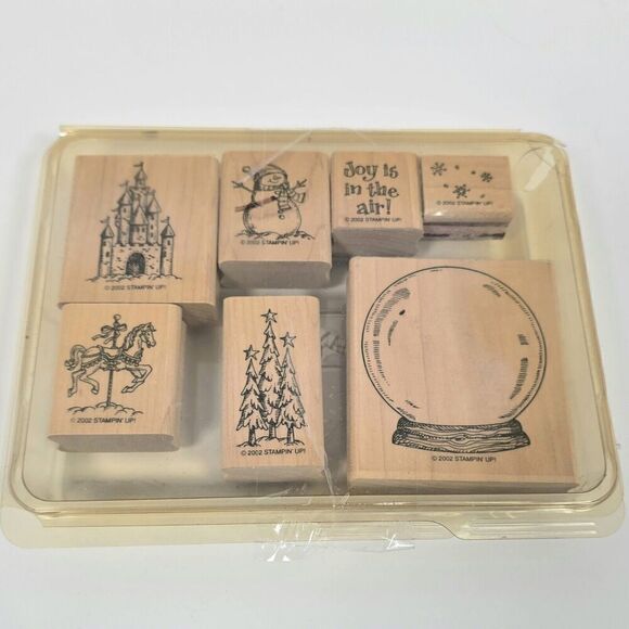 Vintage Stampin Up Snow‎ Globe Stamps Set of 7 Christmas Snowman Castle Crafts - Picture 1 of 16